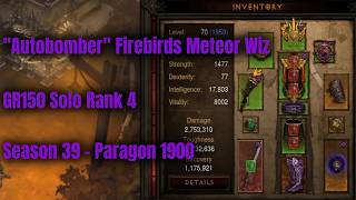 Autobomber Meteor Firebirds Wizard GR150 Solo 150 Rank 4 - Diablo 3