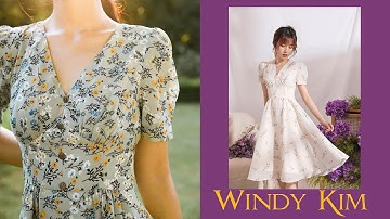 085 - CẮT MAY ÁO ĐẦM XÒE CỔ CHỮ V NHÚN CHÂN NGỰC - TAY PHỒNG NHÚN XẾP LY