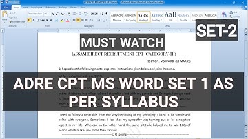 ADRE MOCK SET 2 | MS WORD | SYLLABUS WISE FOR CATEGORY I, II & III | Exam se pehle must watch