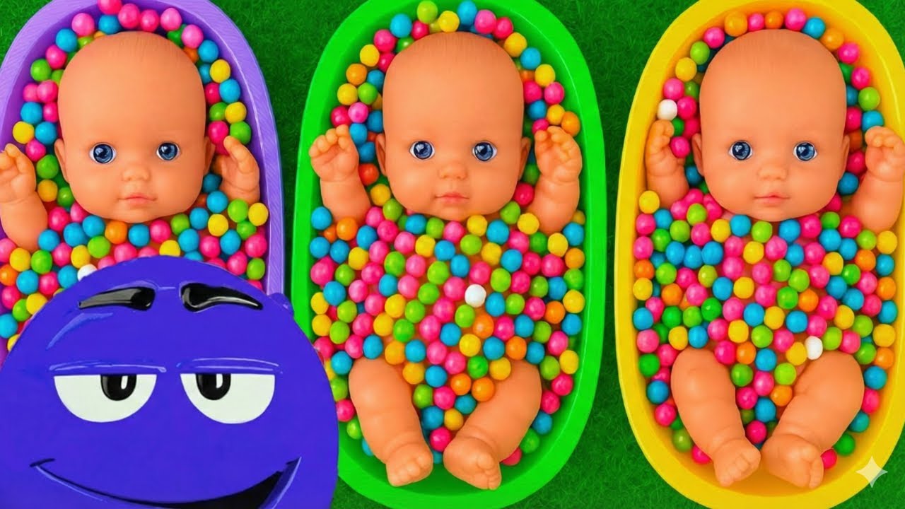 Full of 3 Rainbow BathTubs Candy with M&M's & Magic Slime Cutting Video