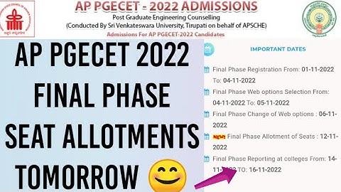 AP PGECET 2022 Final Phase Seat Allotments Release Tomorrow//AP PGECET 2022 Seat Allotments Update