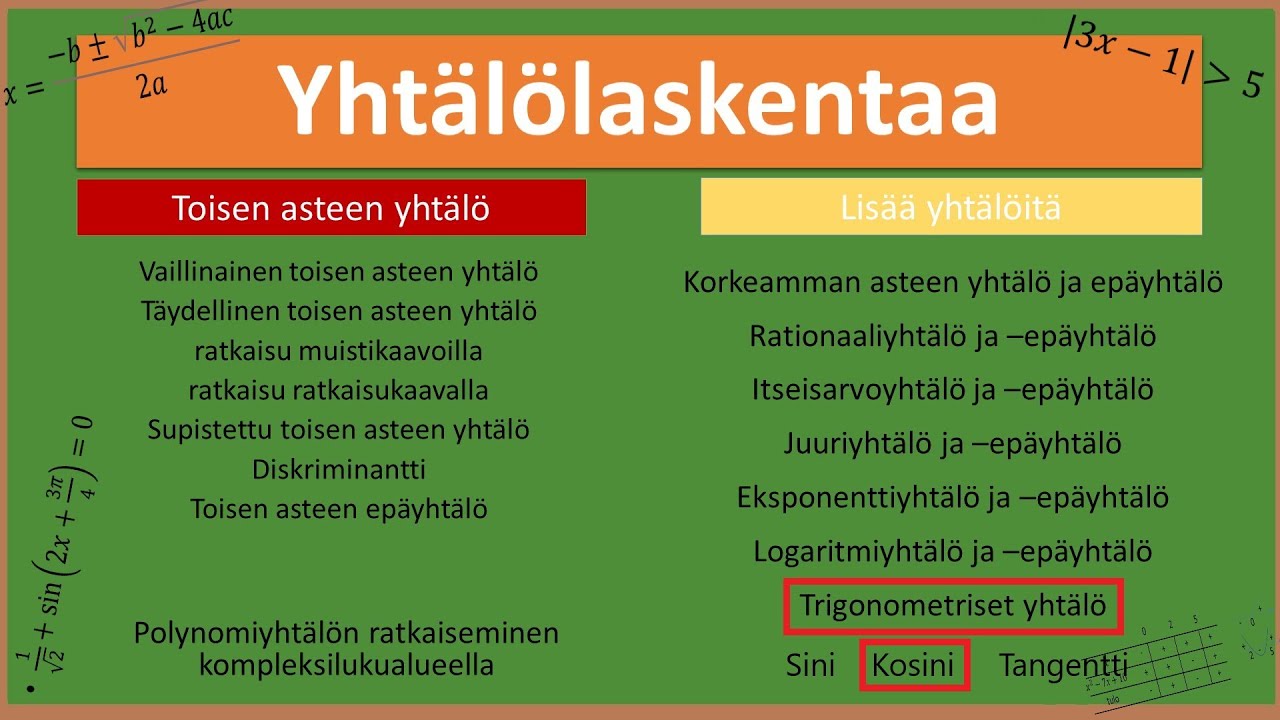 Yhtälölaskentaa: Kosiniyhtälö (Trigonometriset yhtälöt)