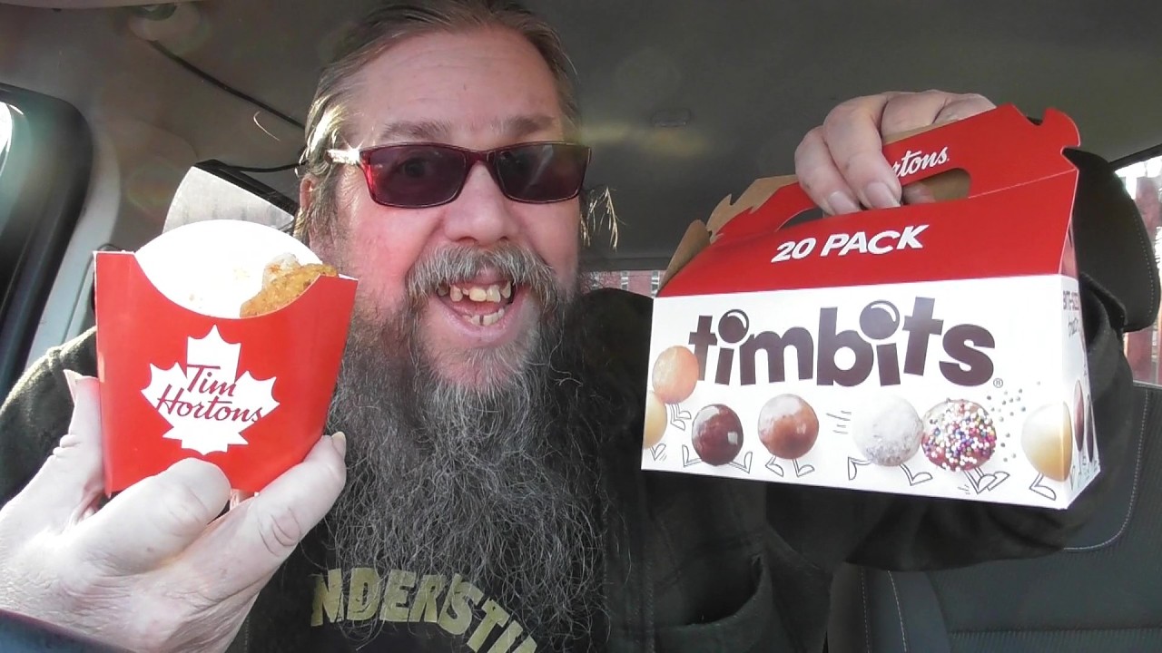 Tim Cheeseburger Tim Hortons Cheese burger, doughnut, mac and cheese bites and a drink ...