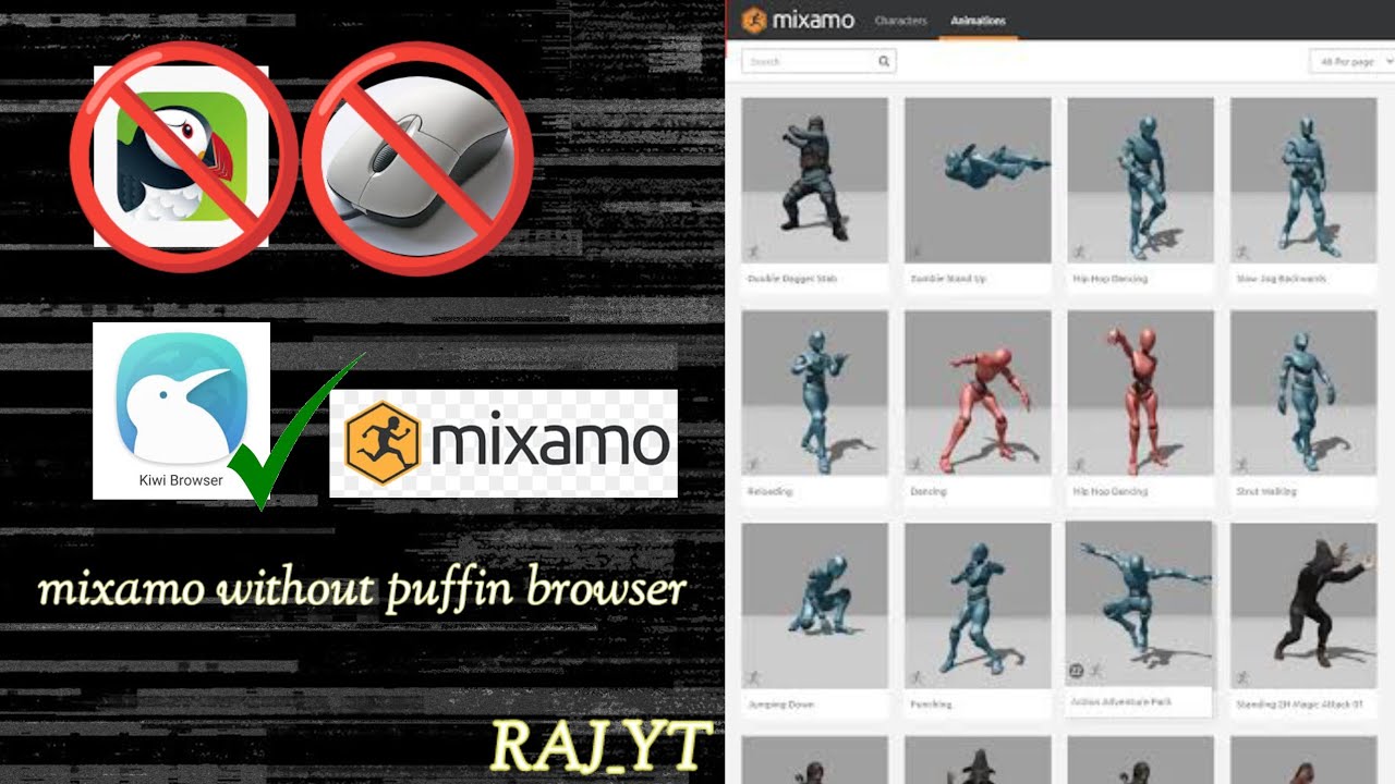 Mixamo without puffin browser and mouse method 2 | Raj yt