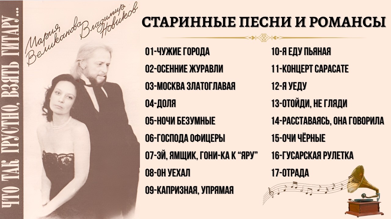 СТАРИННЫЕ РОМАНСЫ. ПЕСНИ ВЕРТИНСКОГО. Мария ВЕЛИКАНОВА и Владимир НОВИКОВ, 1993.