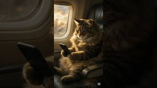 Maine Coon Cat Using Phone on Airplane | Relaxing Travel Cat Loop