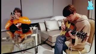 Jimin sing (butterfly) Jin playing guitar