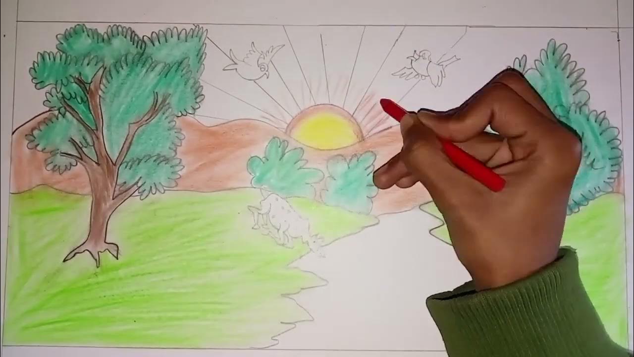 How to draw a scenery step by step scenery banane ka aasan tarika YouTube