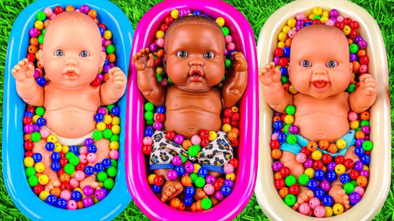 3 Minutes Satisfying Video | Mixing Funny Candy ASMR & Make Up in 3 Bathtubs with Magic M&M's Slime