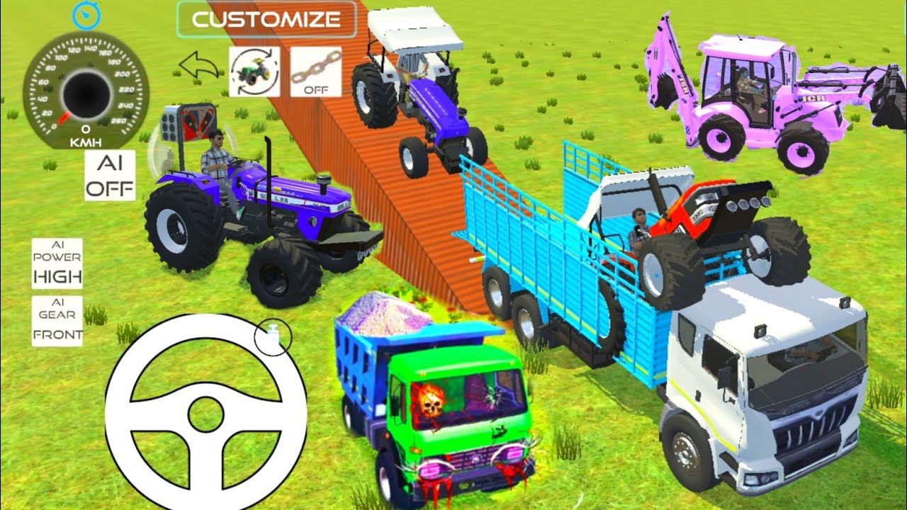Blue tractor with htm tractor Load on Truck in game