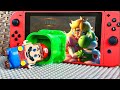 Lego mario enters the nintendo switch to save yoshi and peach he only has 5 lives legomario