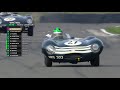 Sliding Jaguar D-type and Lister battle at Goodwood