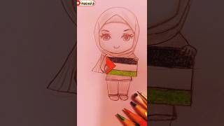 رسم بنت تحمل علم فلسطين art shorts علم_فلسطين