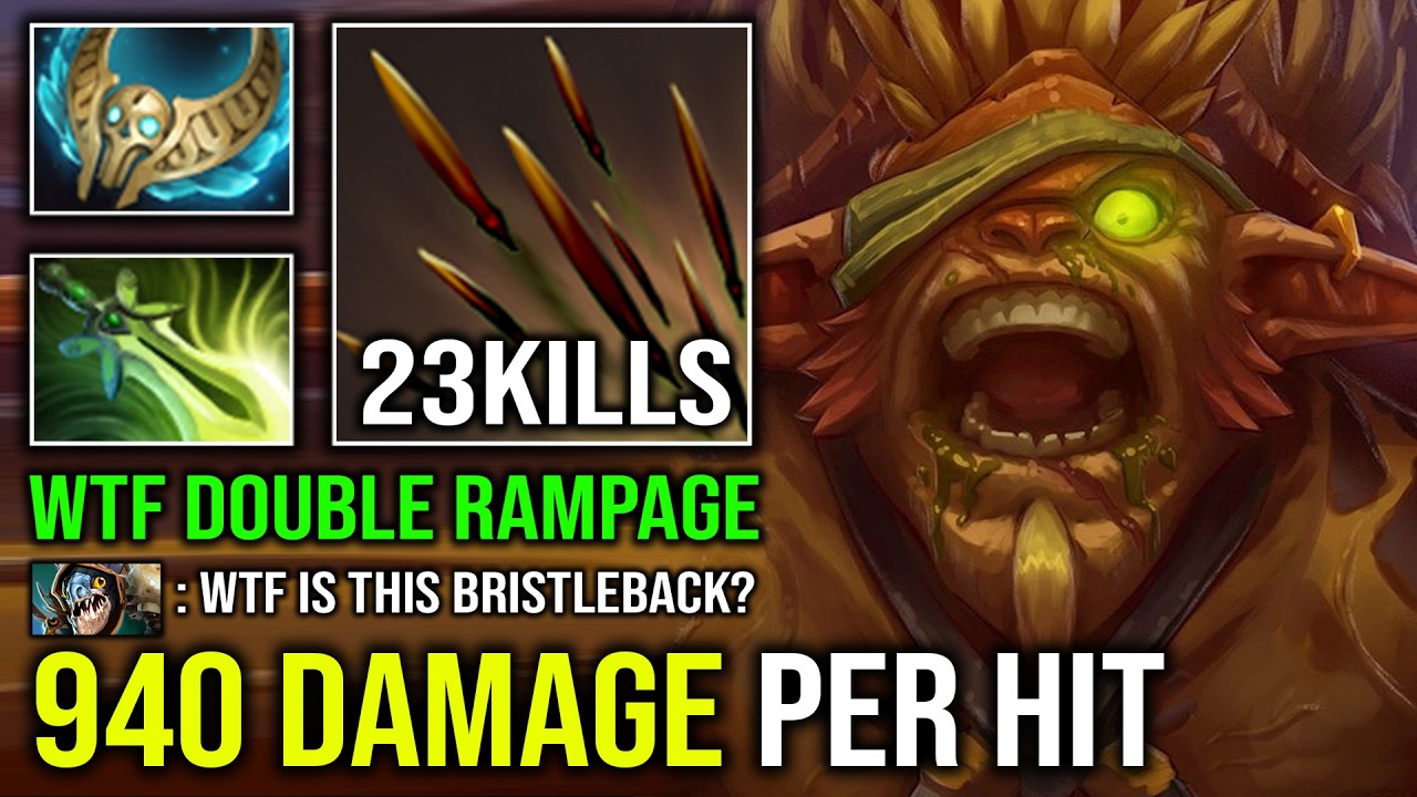 WTF 100% MAX RIGHT CLICK +940 Damage Per Hit Double Rampage Bristleback Hard Carry Dota 2