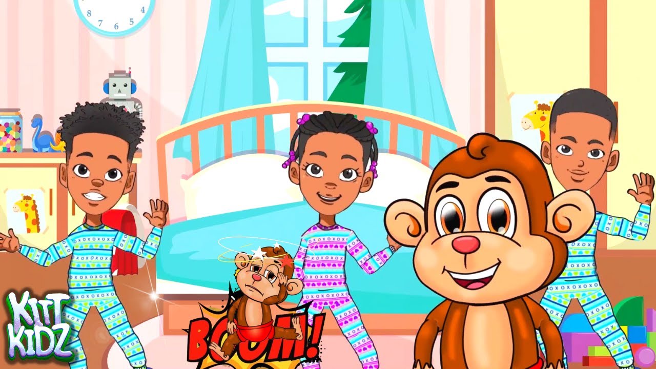 🙉Five Little Monkeys Jumping on the Bed by KITT KIDZ | Hip Hop Nursery Rhymes + Kid Songs