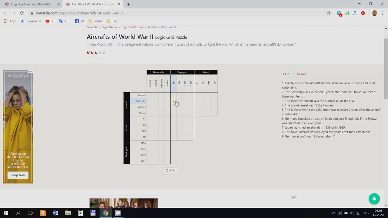 Aircrafts of World War II - Logic Grid Puzzle - Walkthrough - YouTube
