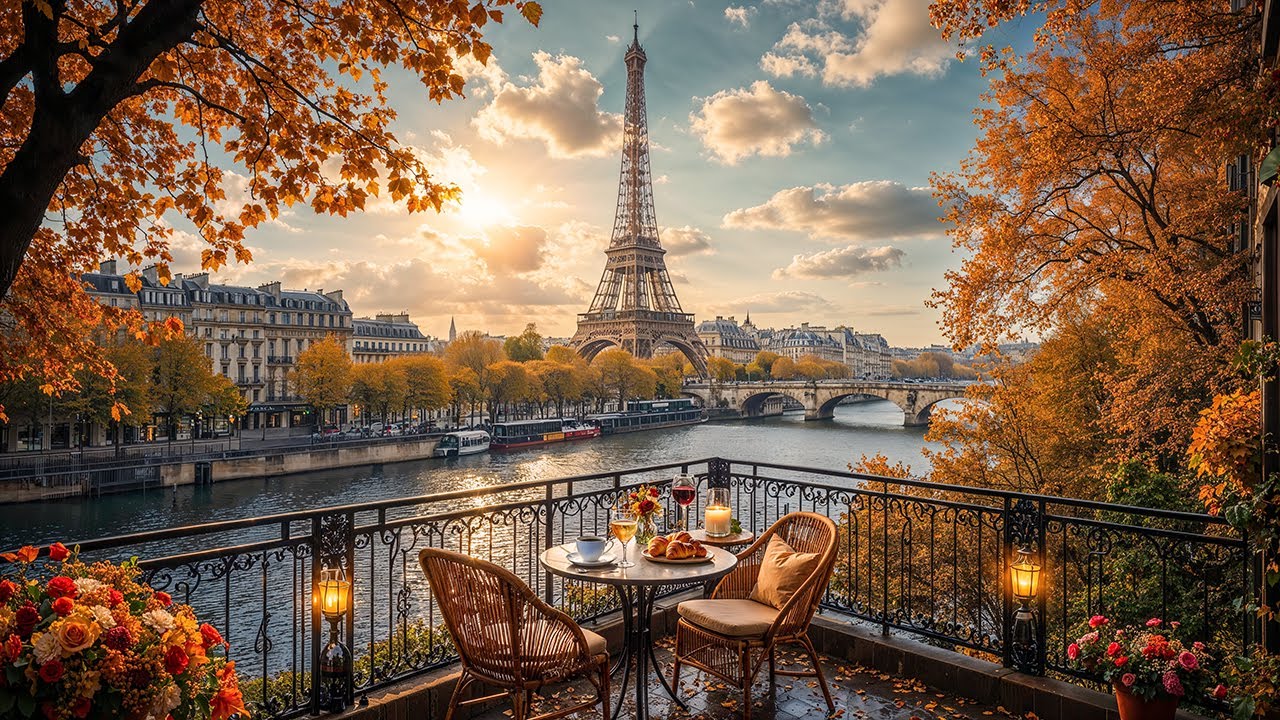 Paris Autumn Balcony Café Jazz Evening | Soft Jazz Music for Study, Reading & Calm Focus