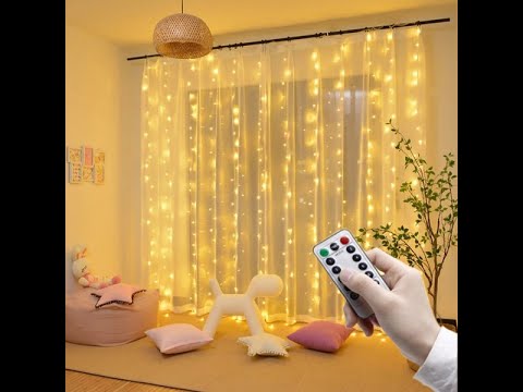 Гірлянда штора Крапля Роси 3×3 м, 300 LED теплий білий, з пультом керування та USB живленням, відео 1