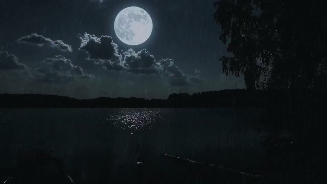 🌙 Moonlit Lake Rainfall with Gentle Reflections and Drifting Clouds for Deep Night Peace and Calm