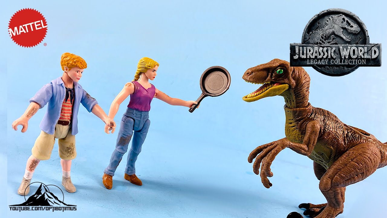 Jurassic World Legacy Collection - Set Incontro In Cucina Con Tim, Lex E Velociraptor - Figure 9,5 Cm