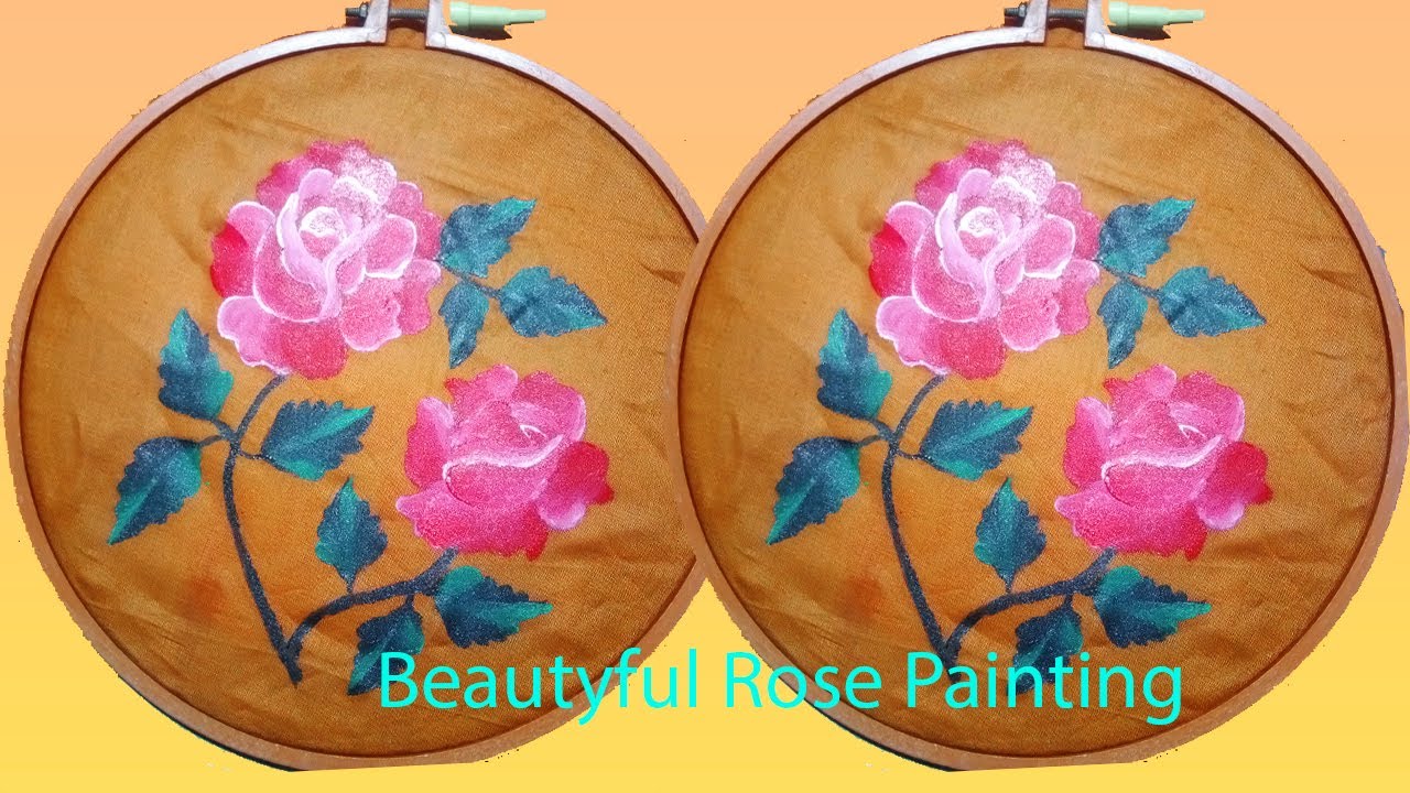 pink color rose painting on fabric by borna art gallery fabric painting