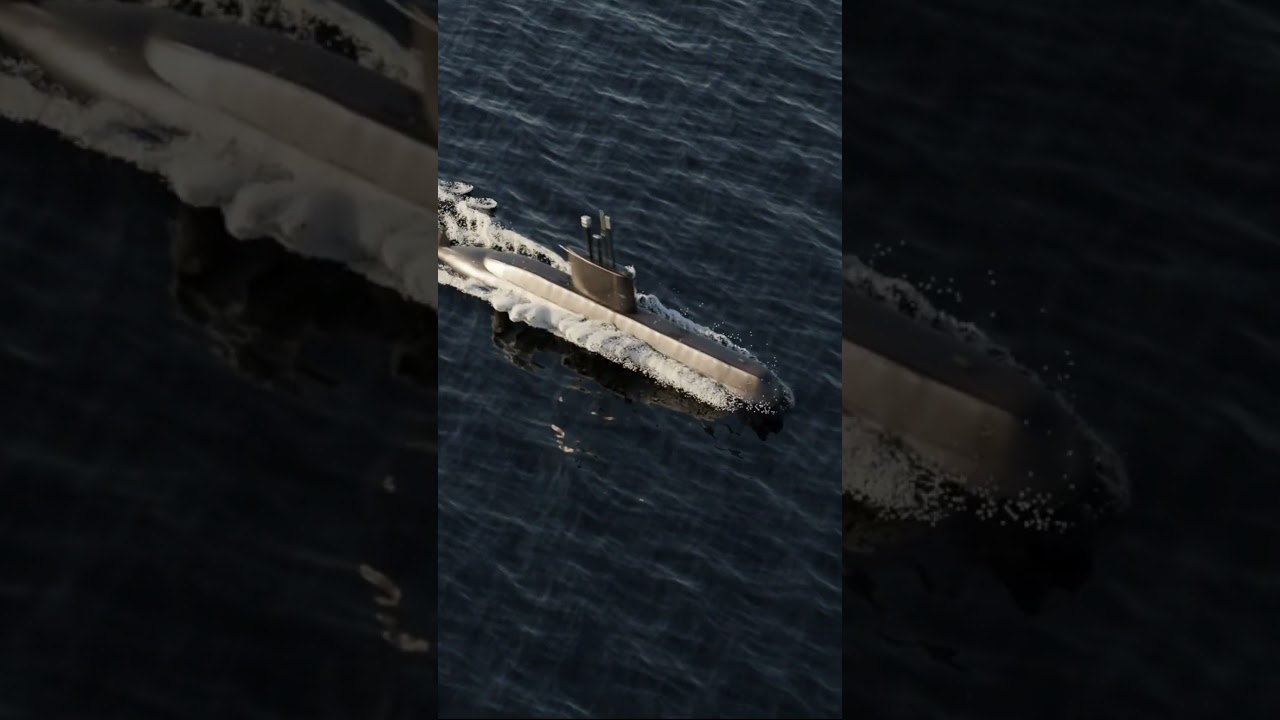 Submarine Sailing on Surface in Calm Sea in Blender