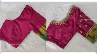 Most beautiful and simple aari work blouse design using normal needle on stitched blouse