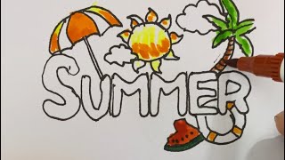 How to draw summer - block letter easy for kid | step by step| draw summer letter