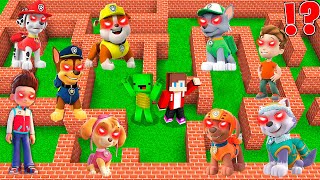 JJ and Mikey SURVIVE IN MAZE WITH Scary Puppies and Ryder from PAW PATROL EXE in Minecraft  Maizen