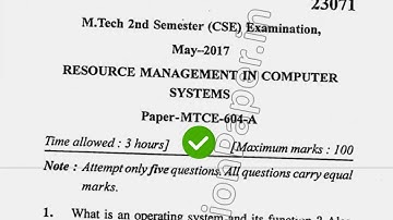 2017 Mdu Mtech CSE 2nd Sem Resource Management in Computer System Question Paper