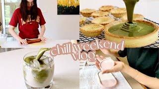 🍃 A chill and relaxing weekend | baking matcha tarts 🍵, DIY cement tray, animal crossing tour