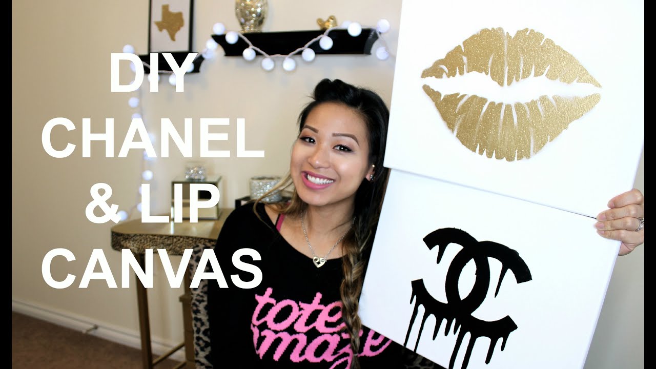 DIY Room Inspiration Chanel & Gold Lips Canvas Tutorial 