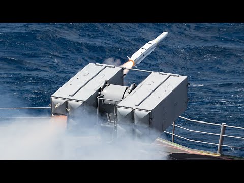 Mk-29 Sea Sparrow Missile Launcher - RIM-162 ESSM & RIM-7P During Sea Trials