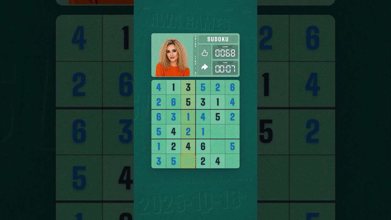 LinkedIn Mini Sudoku #68 solved board for October 18, 2025, 6x6 grid