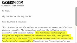 Why You Decide the Way You Do Case Solution & Analysis Caseism.com