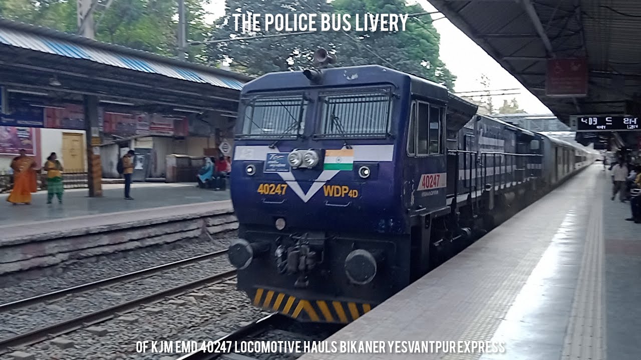 The Police Bus Livery of KJM EMD 40247 Locomotive Hauls Bikaner Yesvantpur Express