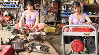 FULL VIDEO: Genius girl repairs, assembles generator, Honda motorbike were seriously damaged