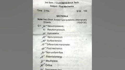 Fluid mechanics question previous paper