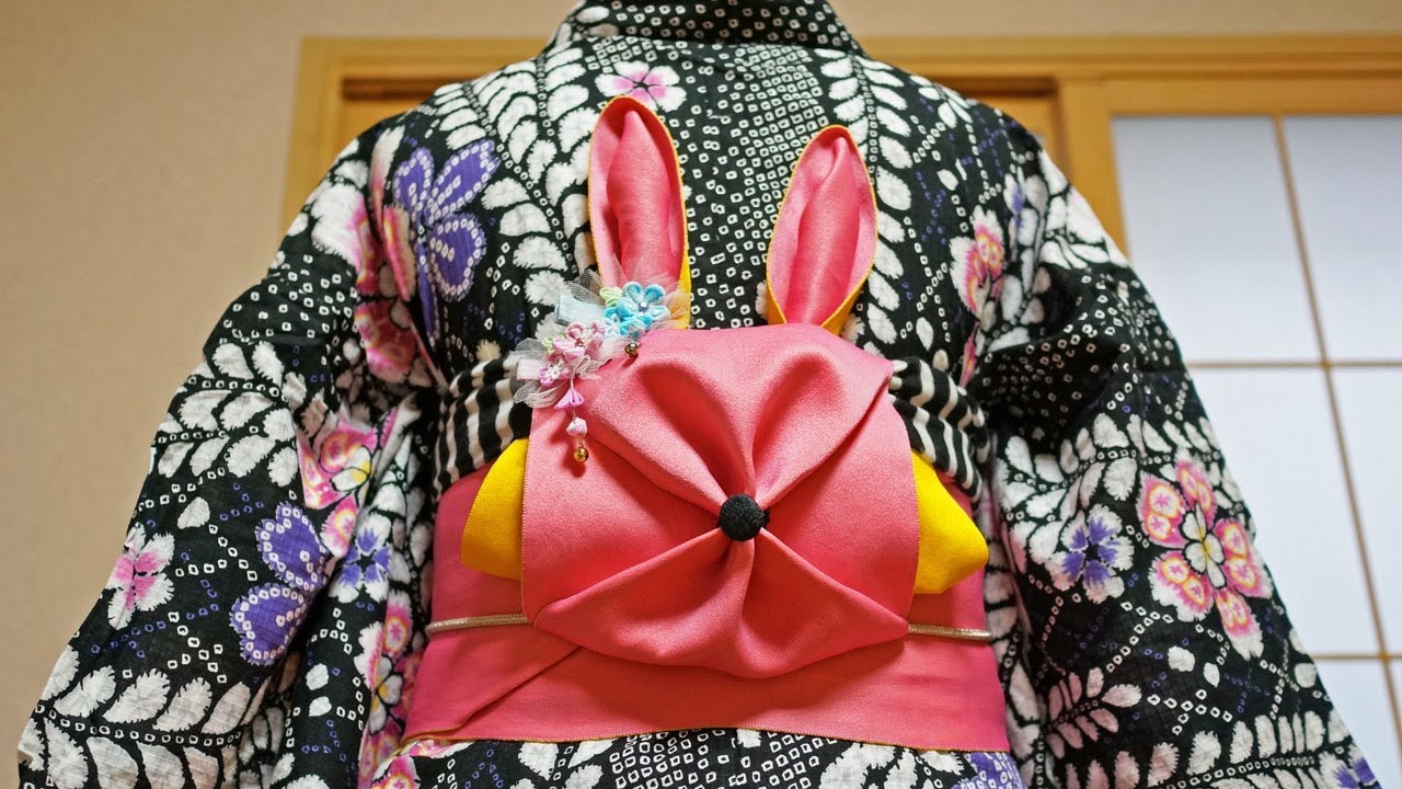 浴衣の帯結び/半幅帯で結ぶアニマル帯結びvol.1/うさぎの結び方/Kimono obi/ねずみ/ぞう/くま