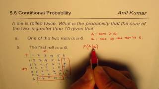 Conditional Probability Greater than 10 One Die Roll 6
