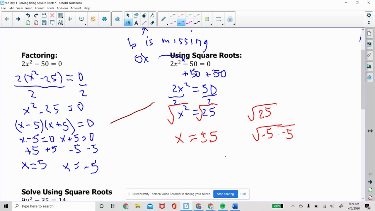 Min Using Square Roots 9.2 Day 1 Solving Using Square Roots - YouTube