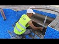 How to prepare the base of the pool stairs with cement and sand for ceramic tile installation"