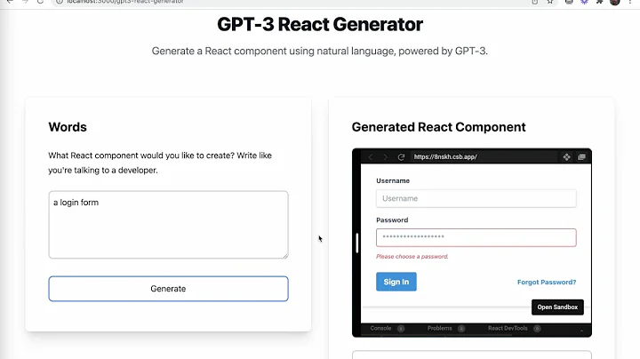 GPT-3 React Component Generator With Tailwind Styl...