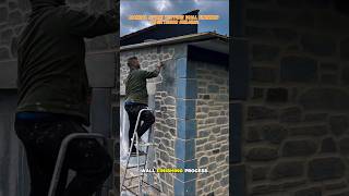 Manual Stone Texture Wall Finishing on Exterior Building.