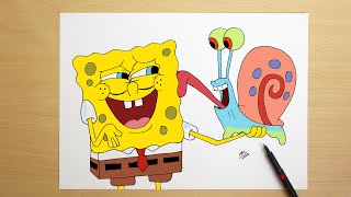How To Draw Spongebob And Gary Step By Step Spongebob Squarepants