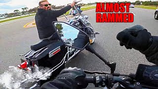 ANGRY HARLEY RIDER TRIES TO RAM BIKER - Unbelievable Motorcycle Moments Ep. 539