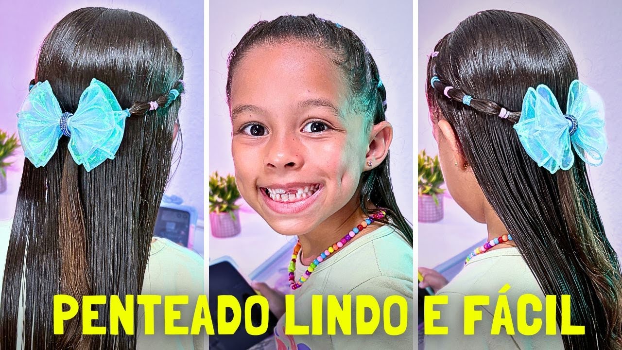 PENTEADO INFANTIL FÁCIL COM LAÇO GRANDE 🎀 penteado semi preso ...