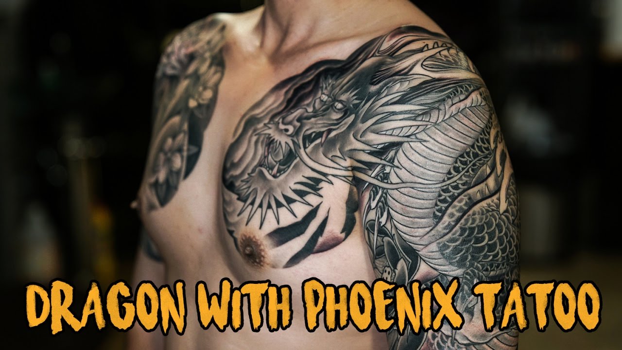 รอยสักแขน  Update 2022  DRAGON WITH PHOENIX TATTOO รอยสักมังกรกับนกฟินิกซ์