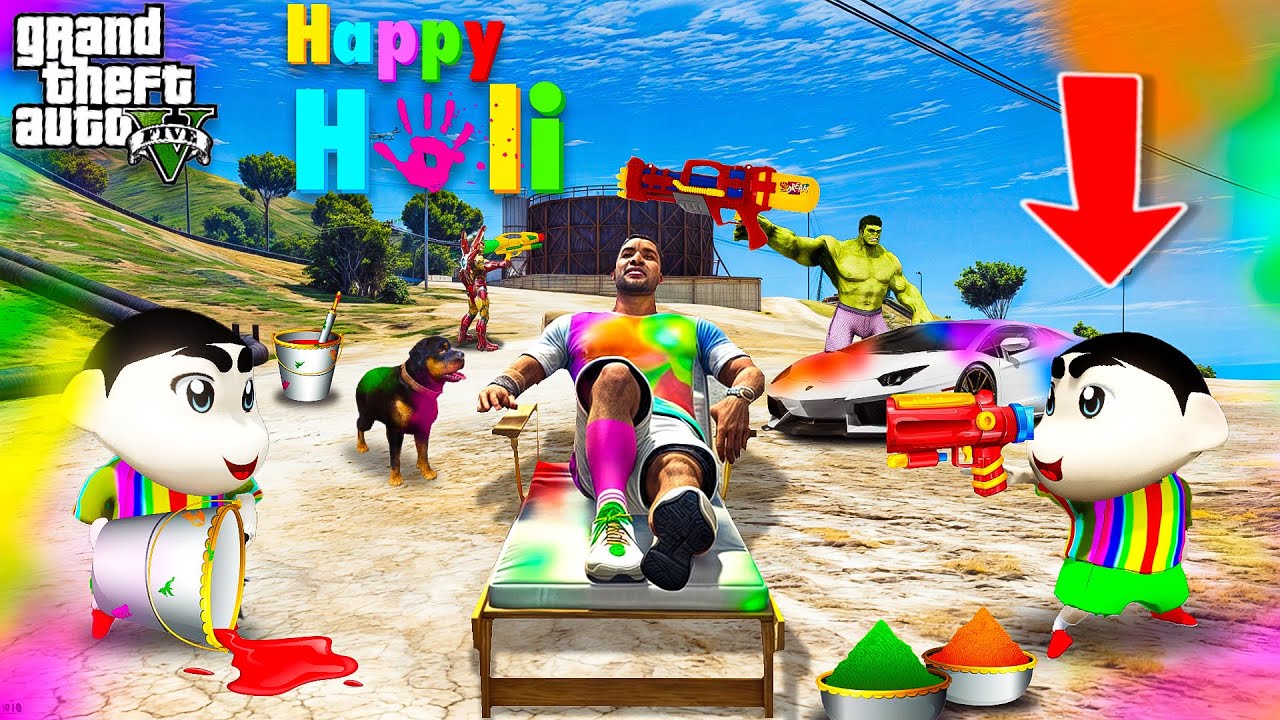 Shin Chan & Doraemon & Franklin Holi Celebrations in Gta 5 in Telugu