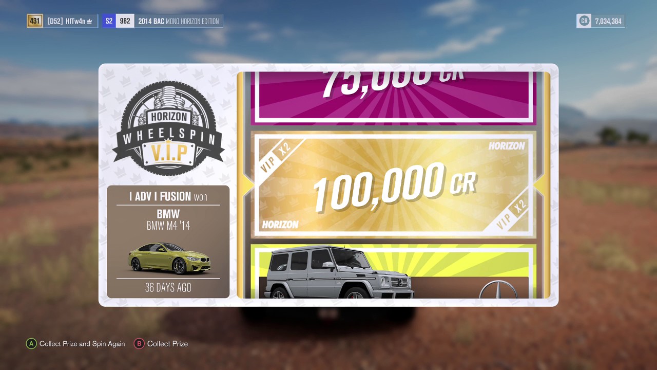 Horizion 3 ... Doing 50 WHEELSPINS..